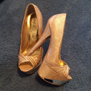 Glittery Champagne Platform Heels